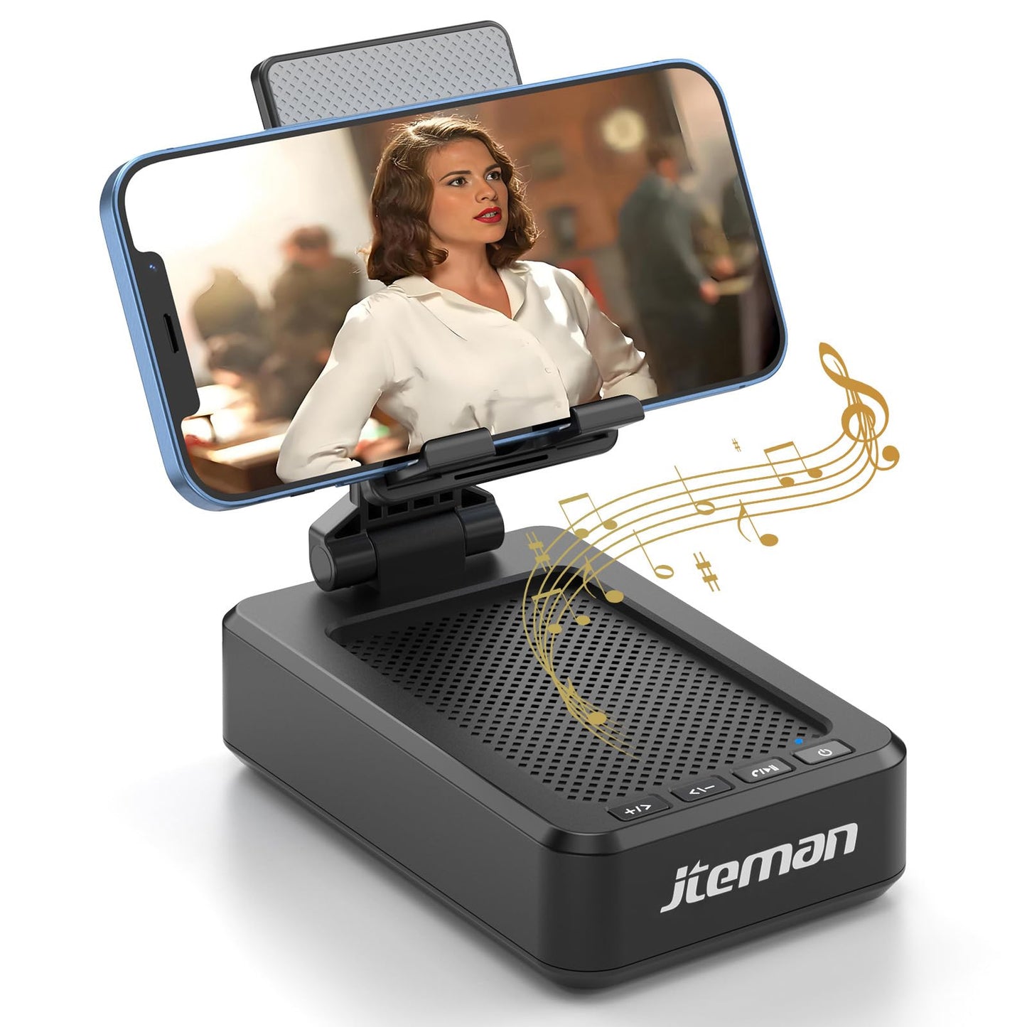 Cell Phone Stand with Bluetooth Speaker & Anti-Slip Base – Compatible with iPhone/ipad/Samsung Galaxy