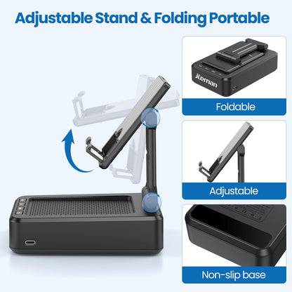Cell Phone Stand with Bluetooth Speaker & Anti-Slip Base – Compatible with iPhone/ipad/Samsung Galaxy