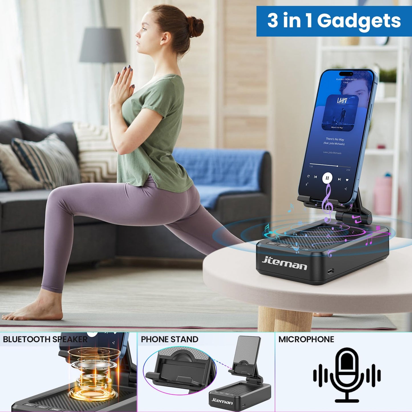 Cell Phone Stand with Bluetooth Speaker & Anti-Slip Base – Compatible with iPhone/ipad/Samsung Galaxy
