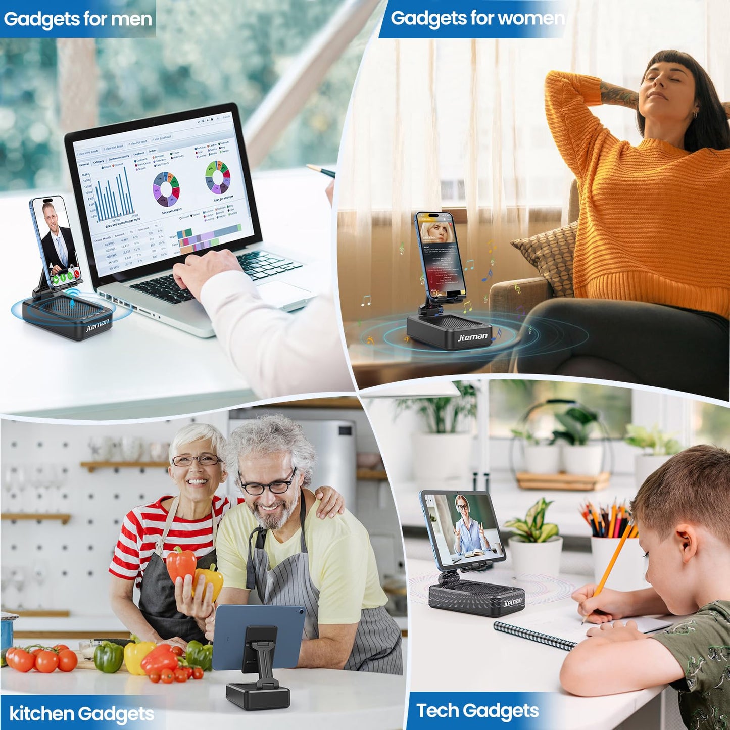 Cell Phone Stand with Bluetooth Speaker & Anti-Slip Base – Compatible with iPhone/ipad/Samsung Galaxy