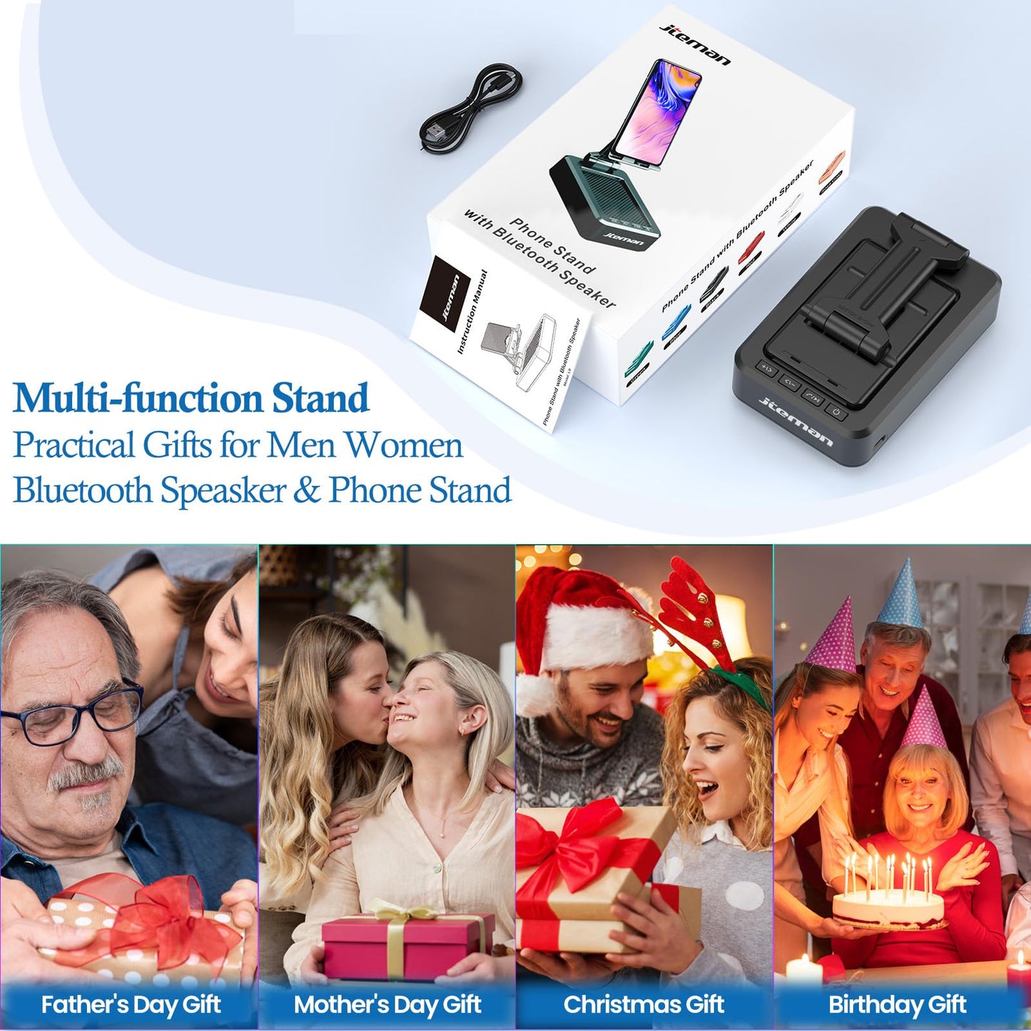 Cell Phone Stand with Bluetooth Speaker & Anti-Slip Base – Compatible with iPhone/ipad/Samsung Galaxy